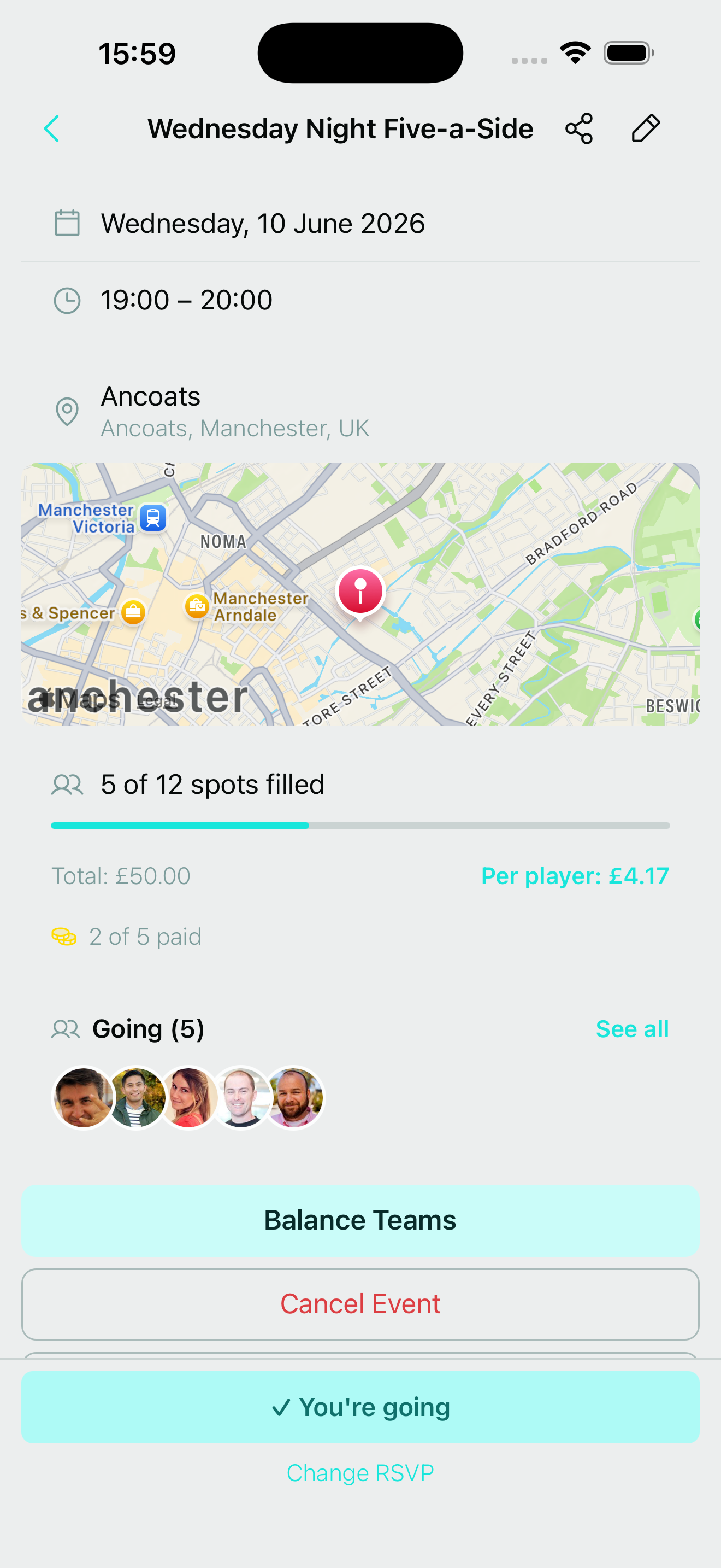 Event detail with RSVPs