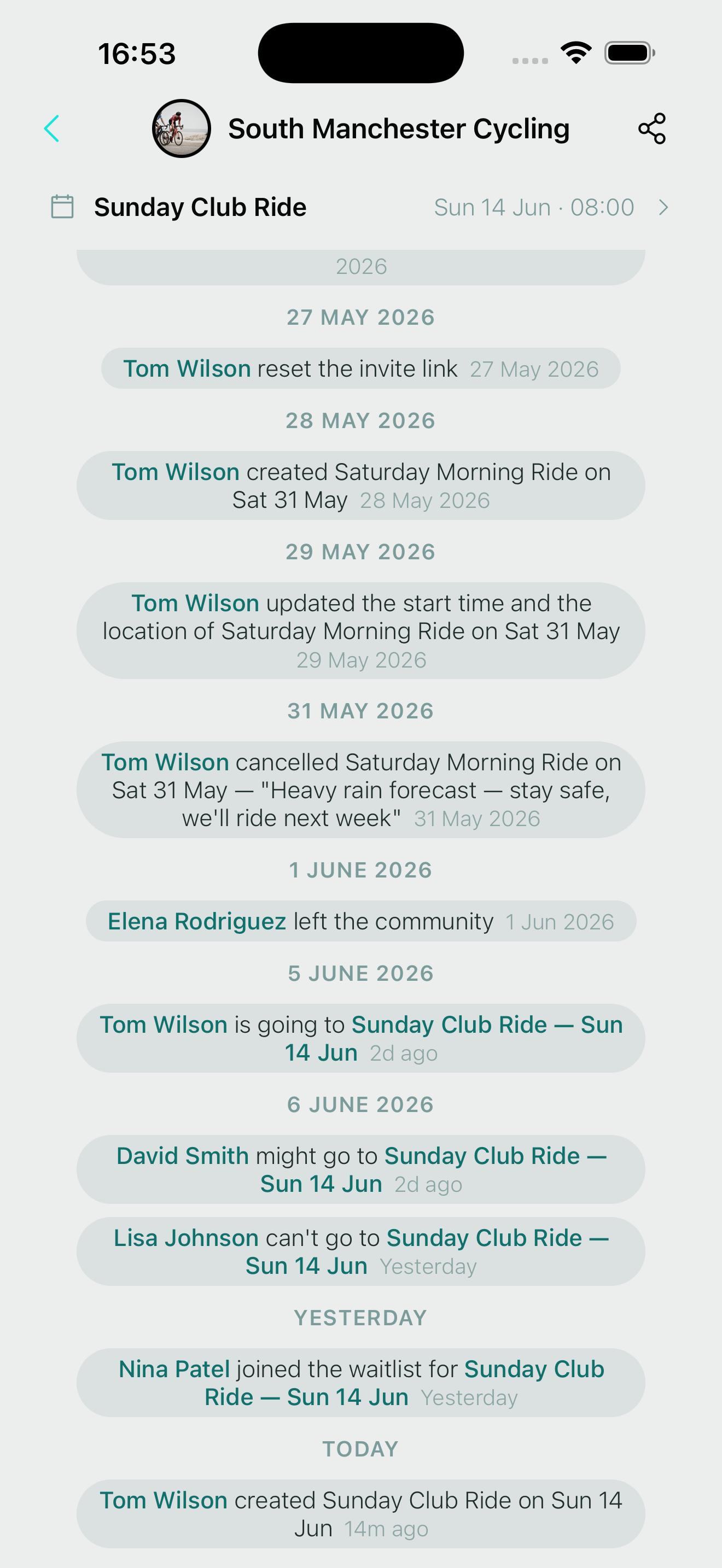 Community activity feed